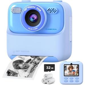 Kids Instant Digital Cameras for Boys and Girls, 1080P HD Dual-Lens Selfie Digital Camera with Print Paper & 32G Card, Christmas Birthday Gifts Toys for Toddler and Teenagers Age 3-16 Years Old