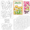 Stamps and Dies for Card Making, Mother's Day Tulip Stamps Die Cut Stencils Clear Stamps Set Layering PET Coloring Stencil for DIY Scrapbooking Craft Decor Album Paper Arts Crafts Supplies