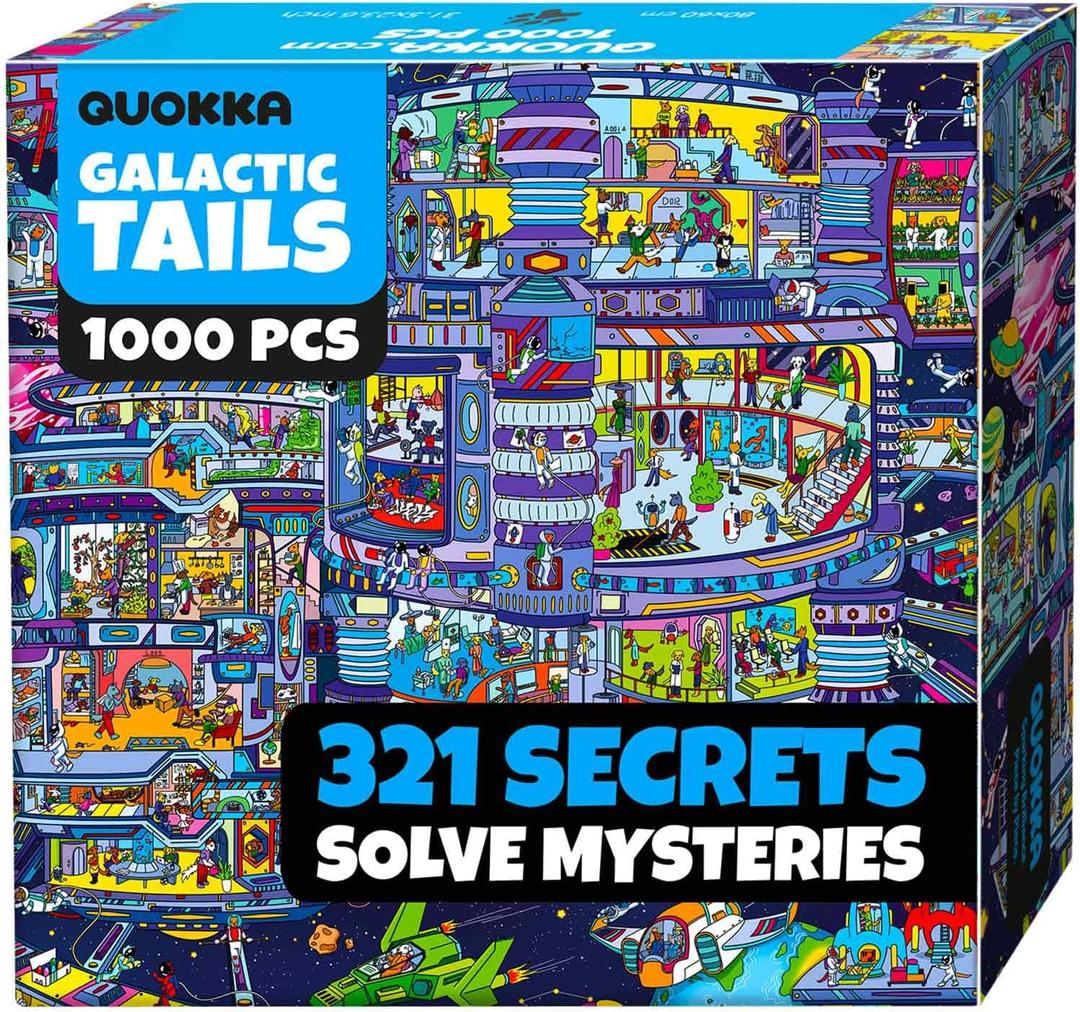 QUOKKA 1000 Piece Jigsaw Puzzle for Adults Galactic Tails  Premium Box Packaging with Extra Fun Challenges - Stunning Galaxy Dog Puzzle - Perfect for Relaxation & Creativity & Gift Giving