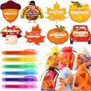 OBUSATT 96 PCS Thanksgiving Fall Highlighters Fall Party Favor Gifts Bulk 24 Set Pumpkins Maple Leaves Turkeys Cards Colorful Highlighters with Gift Bags and Ribbons for Office Party Supplies