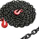 Heavy Duty G80 Transport Binder Chain 3/8'' Inch x 20 Feet,Tow Chain with G70 Clevis Grab Hooks,7100 lbs Safe Working Load Logging for Transporting, Towing(3/8'' x 20FT Black).