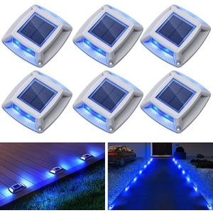 Solar Driveway Lights Outdoor 6 Pack, IP68 LED Solar Powered Waterproof Driveway Marker Deck Dock Lights for Dock Step Pathway Walkway Sidewalk Garden Yard Stair Marine (Blue)