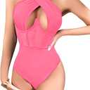 CRIPOM Criss Cross Halter Neck Body Suits for Womens Push up Bodysuit Bodysuits S-3XL (Large, Hot Pink)