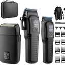Professional Barber Hair Clippers Trimmer Shaver Set for Men,Cordless Hair Cutting Kit & Zero Gap T-Blade Trimmer & 8500 RPM Electric Shaver Combo with EVA Case,Mens Gift (Black)