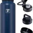 Fanhaw 40 oz Insulated Water Bottle  Stainless Steel Flask with 3 Lids (Straw, Spout, Carabiner) | Durable, Leakproof, for Hiking, Camping, Outdoor Adventures & Travel (Navy Blue)