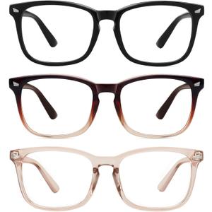 MEETSUN 3-Pack Blue Light Blocking Glasses, Anti Eye Strain Headache (Sleep Better), Computer Glasses UV400 Lens (Black + Brown Gradient + Coffee)