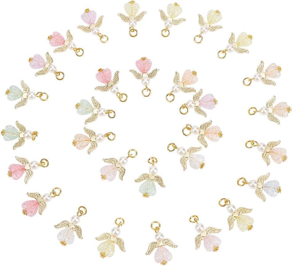 PH PandaHall 30pcs Golden Angel Charms Heart Angle Wing Charms Imitation Pearl Dangles Mixed Colors Angel Wing Pendants Angle Pendants with Jump Rings for Jewelry Making Necklace Earrings Keychains