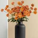 Artificial Chrysanthemum Flowers, Brunt Orange Faux Flower for Pottery Vase, Fake Silk Kiku Mums Pompom Ball Flowers Plants for Autumn Halloween, 8Pcs Floral Stems Centerpiece Arrangements Home Decor
