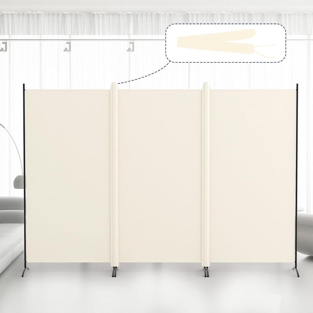 Kokorona 3 Panel Room Divider, 6FT Tall Folding Privacy Screen Wall Dividers, Portable Privacy Screen Freestanding Room Divider for Room Separation, Included - Cover Strips, Beige, 102''W x 71''H