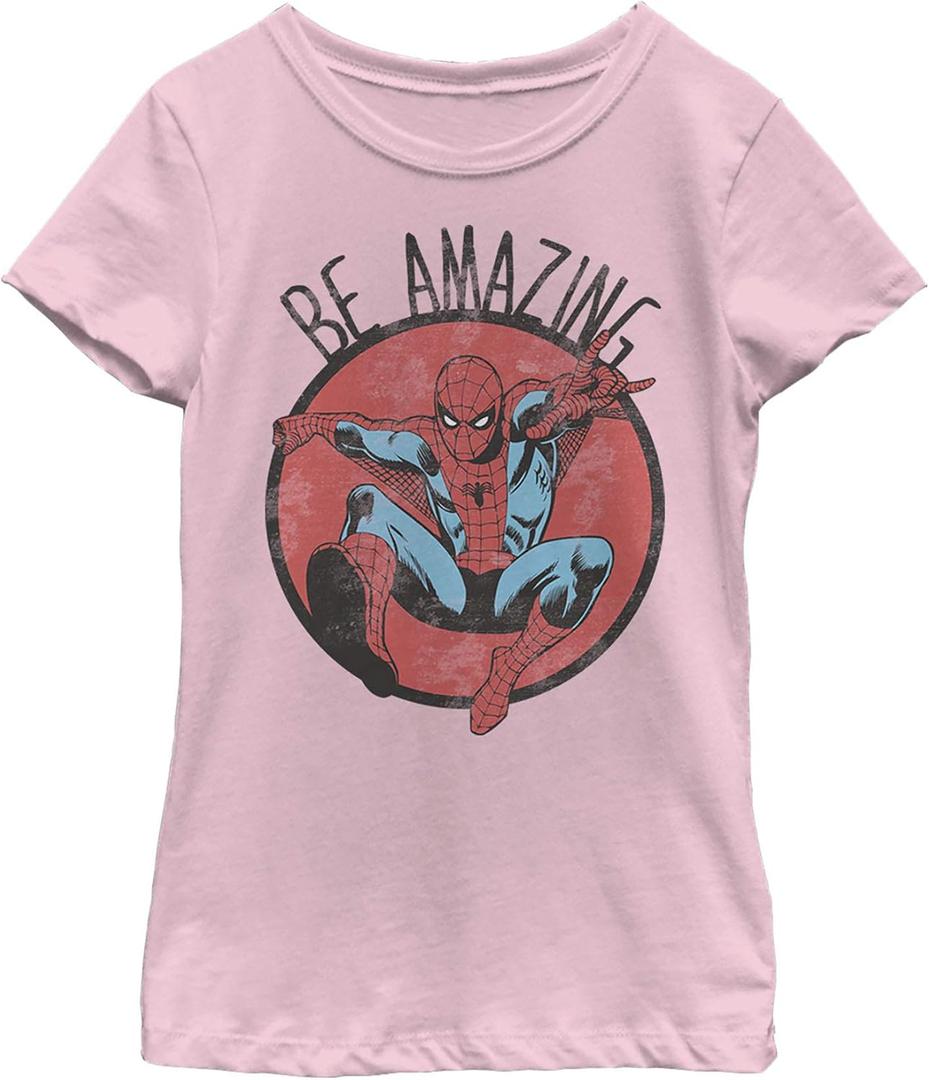 Marvel Girls Marvel Classic Be Amazing Girls Short Sleeve Tee Shirt (Medium, Light Pink)