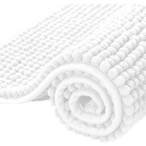 SUBRTEX Bathroom Rugs Chenille Bath Rug Soft Short Plush Bath Mat Soft Shower Mat Water Absorbent Shower Mat Quick Dry Machine Washable (White, 20" x 32")