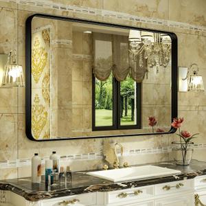 48"x 30" Black Framed Wall Mirror for Bathroom, Matte Black Bathroom Vanity Mirror with Ribbed Texture Metal Frame, Large Rectangular Mirror for Modern Farmhouse Decor (Horizontal/Vertical)