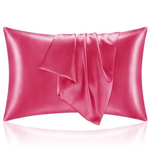 BEDELITE Satin Pillowcase for Hair and Skin, Super Soft and Cooling Similar to Silk Pillow Cases 4 Pack with Envelope Closure, Gift for Women Men(20"x36" King Size, Hot Pink)