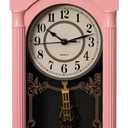 Clockswise Vintage Grandfather-Style Wall Clock with Wood-Effect Plastic Pendulum Battery-Operated for Home Decor Living Room Home Office Kitchen or Dining Room White, 16 Inch (Pink, 20 Inch)