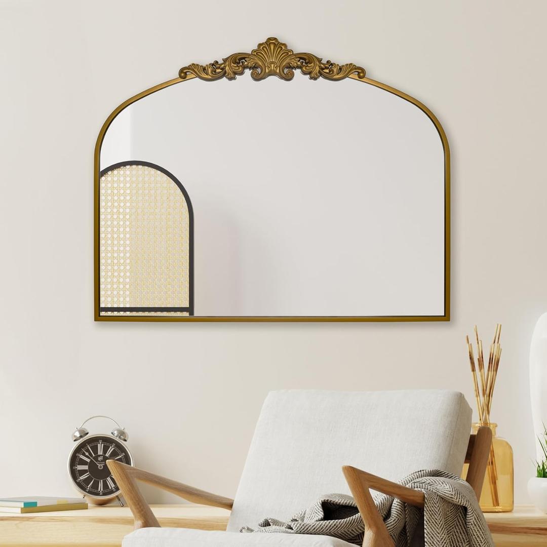 Ruomeng Traditional Wall Mirror, Vintage Bathroom Mirror Baroque Inspired Wall Dcor, Gold Accent Mirror for Vanity Entryway and Living Room, 24 x 36" (36"L x 24"W, Gold)