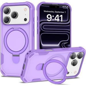 Compatible with iPhone 17 Pro Case 6.3'' with Magnetic Ring Stand [Military Drop Protection][Compatible with MagSafe] Shockproof 17 Pro Phone Case for Men Wowen,Purple