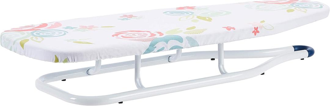 Amazon Basics Foldable Space Saving Ironing Board Tabletop with Non-Slip Feet, 77x29 cm, White, Floral