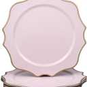 Pink Chargers for Dinner Plates, 13 Inch Scalloped Plastic Decorative Table Charge Service Plates Set of 6 for Wedding, Holiday, Thanksgivng, Christmas