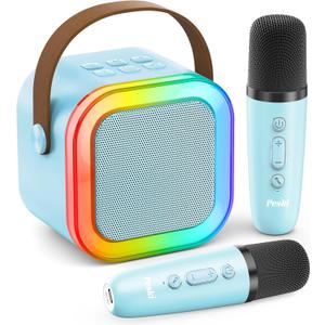Karaoke Machine for Kids Adults, Portable Bluetooth Mini Karaoke Microphone Singing Speaker Karaoke Player with 2 Wireless Mic, for All Smartphones,Birthday, Family,Home Party(Blue)