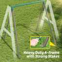 Trekassy Swing Sets for Backyard, 440lbs Heavy Duty A-Frame Metal Stand with 60" Large Platform Swing for Outdoor Playground ParkGreen/Tan Frame + Rainbow Swing(Patented)