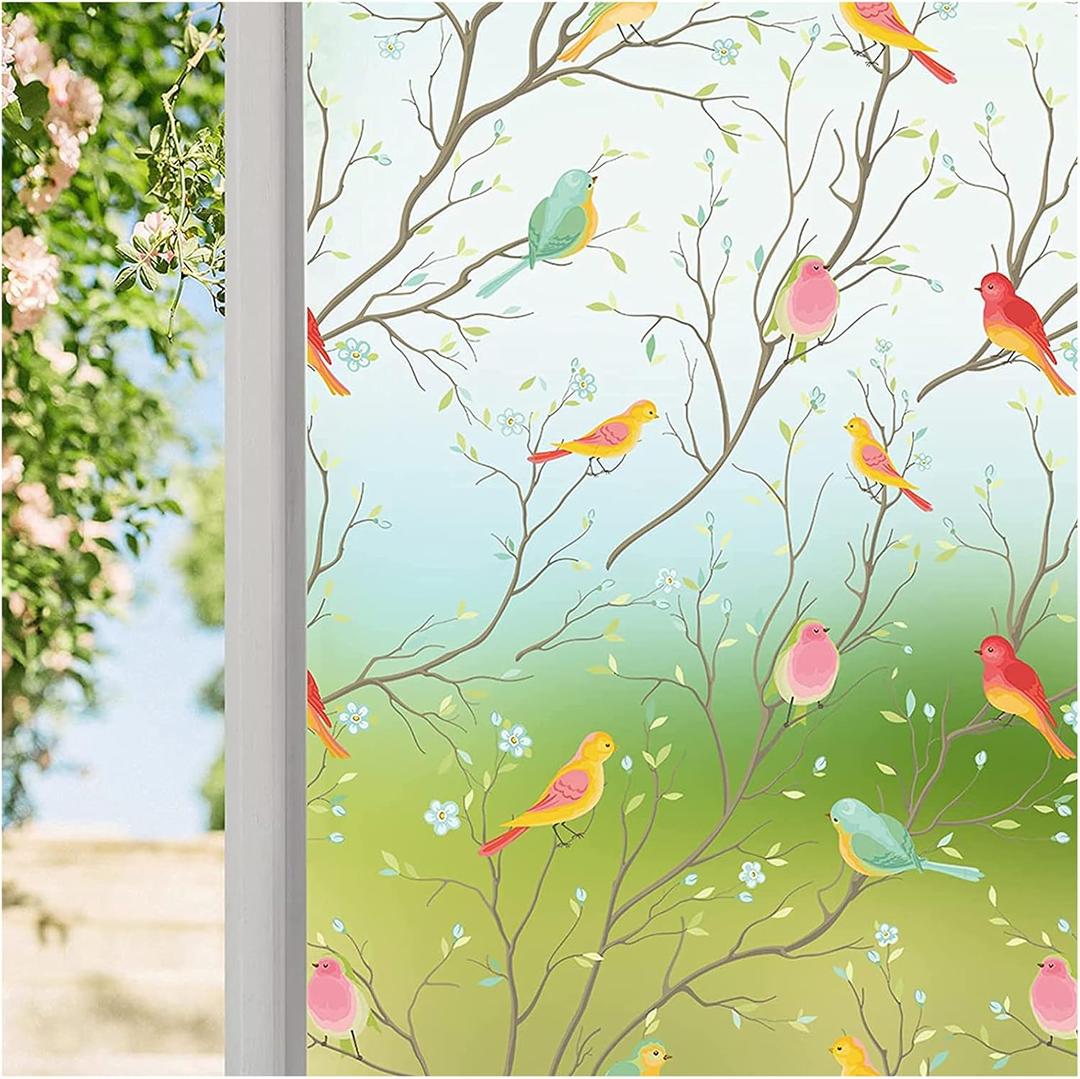 Coavas Privacy Window Film Non-Adhesive Translucent Bird Window Film Decorative Glass Film Static Cling Film Bird Windows Stickers for Home Office 17.5 x 78.7 Inch, Translucent