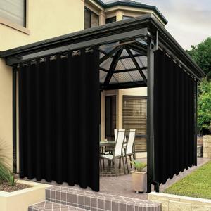 BONZER Waterproof Outdoor Curtains for Patio Porch Pergola Cabana Thick Privacy Wide Grommet Indoor Curtains for Bedroom Living Room, 1 Panel, 110W x 84L inch, Black
