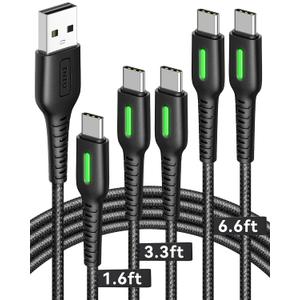 INIU USB C Cable, 5-Pack [1.6/3.3/6.6 ft] 3.1A Fast Charging Type C Cord, Nylon Braided USB A to USB-C Phone Charger Cable for iPhone 16 15 Series Samsung Galaxy S21 S20 S10 Google Pixel 7 6 etc