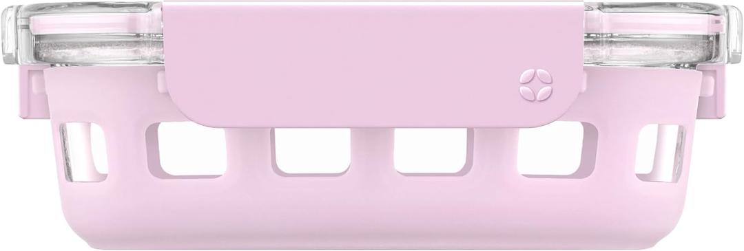 Ello Duraglass Meal Prep Container, 1.75 cup- Glass Food Storage Container with Silicone Sleeve and Airtight BPA-Free Plastic Lid, Dishwasher, Microwave, and Freezer Safe, Cashmere Pink