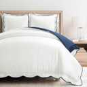 Lush Decor Coastal Chic Scalloped Edge Cotton Duvet Cover Set, 3 Piece Set, Full/Queen, Neutral & White - Queen Bedding Set - White Duvet Cover Queen - Coastal Decor