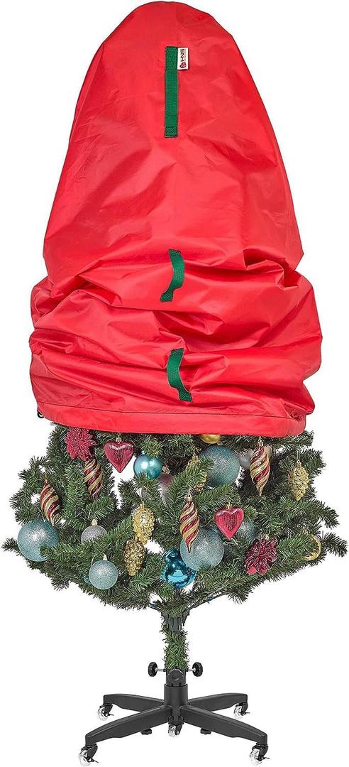 Upright Christmas Tree Storage Bag - Fits 5 Ft Artificial Xmas & Topiary Tree, Vertical Holiday Cover, Durable, Dustproof & Easy-Use Xmas Storage, Red