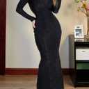 Uni Clau Long Sleeve Bodycon Maxi Dress for Women Elegant Crew Neck Textured Slim Fit Fall Party Dresses