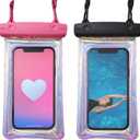 2 x Waterproof Phone Pouch Floating [2 Pack], Floatable IPX8 Waterproof Phone Cases, Cellphone Dry Bag for iPhone 16 15 14 13 12 11 Pro Max Plus XS XR, Galaxy S24 S23, 4-7" (Pink and Black)