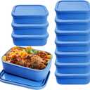 10 Pcs 2 Cup Silicone Freezer Trays with Lids Reusable Food Tray Freezing Molds Rectangle Containers for Food Preserving (Blue)