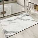 Color&Geometry Ultra Thin Bath Mat, Non Slip Quick Dry Rugs,Absorbent Marble Bathmat,16"x24",Washable Rubber Mats for Shower Floor,in Front of Bathtub,Bathroom Decor,Gray-Veined White Marble-Patterned