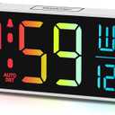 Peakeep Large Display Digital Alarm Clock for Bedrooms, Date Day of Week Temp Desk Table Clocks for Living Room Office, Dimmable Plug in Electric Clock, 5 Volumes, Loud, Auto DST (White Rgb)
