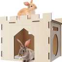 HIIMALEX Large Sturdy Bunny House with Spacious Balcony Hidey Detachable Playhouse for Rabbit Hideout Castle Tower Toys for Indoor Bunnies Guinea Pig Hamster Chinchilla Gerbil