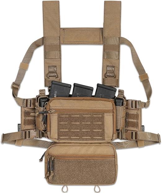 Tactical Chest Rig with 5.56/7.62 & Pistol Magazine Pouch Holders, Wing & Molle Dangler Pouches
