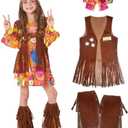 Morph 70s Outfits For Girls, Girl Hippie Costume, 60s Outfits For Girls, Hippie Costume For Kids, Kid Disco Outfit (Medium, Orange)