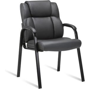 CLATINA Leather Guest Chair with Padded Arm Rest for Reception Meeting Conference and Waiting Room Side Office Home Black (1 Pack)