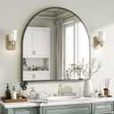 VooBang Wide Arched Wall Mirror, 31 x 32 inch Arch Bathroom Mirror, Wall Mounted Vanity Mirror with Arch Metal Frame, Modern Bathroom Vanity Mirror for Bedroom, Living Room, Hanging or Leaning, Black