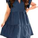 Fisoew Plus Size Dresses for Women Summer Ruffle Short Sleeve V Neck Dress Tiered Swing A Line Babydoll Mini Dress 5XL