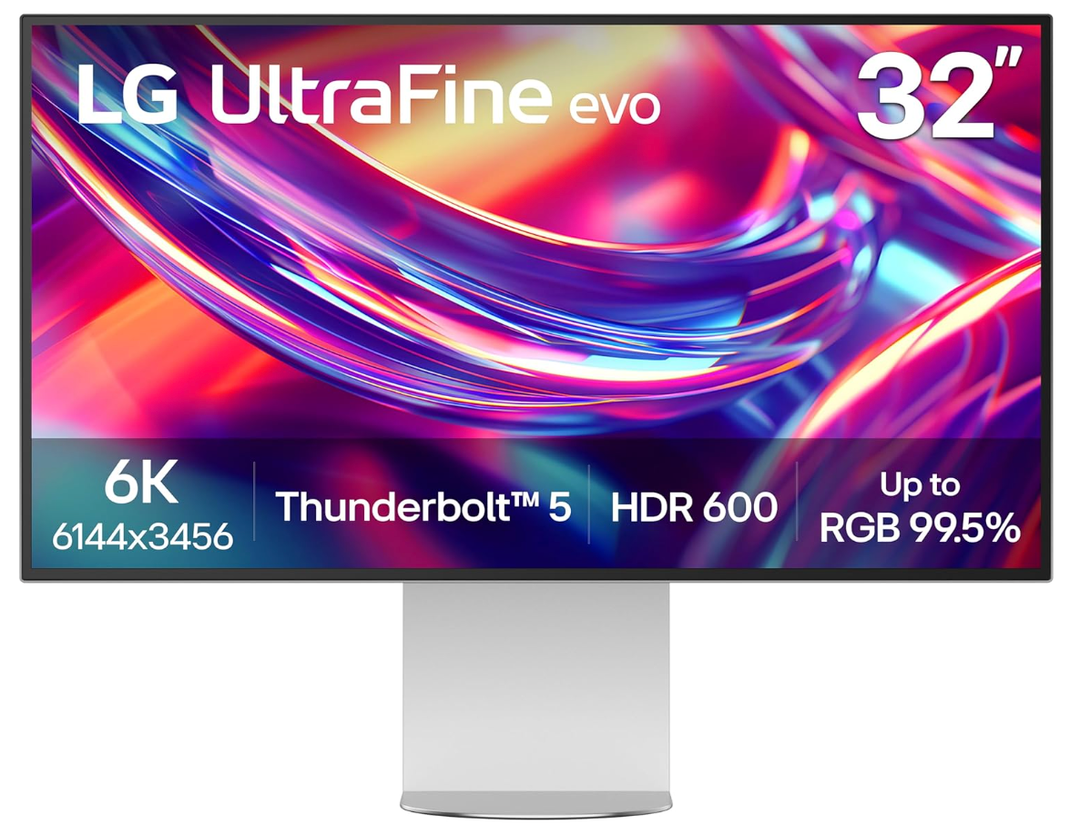 LG 32U990A-S 32-Inch Ultrafine 6K (6144 x 3456) Nano IPS Black Thunderbolt 5 Professional Monitor, 60Hz, DisplayHDR 600, Speakers, HDMI 2.1, DisplayPort 2.1, USB-C, Tilt/Height/Pivot Stand, Silver | 31.5 6K Nano Ips Black • Thunderbolt 5 with 96W Pd • 60hz, 5 Ms • Displayhdr 600 • 10-Bit Color, Displayport 2.1