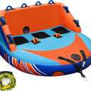 3 Person Towable Tube for Boating, Boat Tube with 510lb Capacity, Heavy-Duty PVC & Nylon Cover, 60ft Tow Rope, Dual Tow Points, EVA Cushion for Water Sports