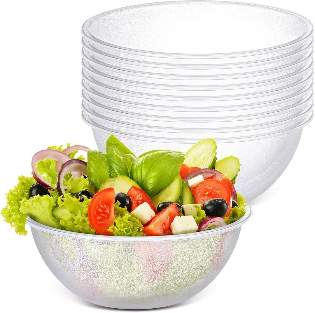 Newtay 10 Pack Large Plastic Serving Bowls Bulk,170 oz Round Disposable Bowls Clear Chip Containers for Salad Popcorn Candy Snacks Fruit Taco Picnic Buffet Party Bar