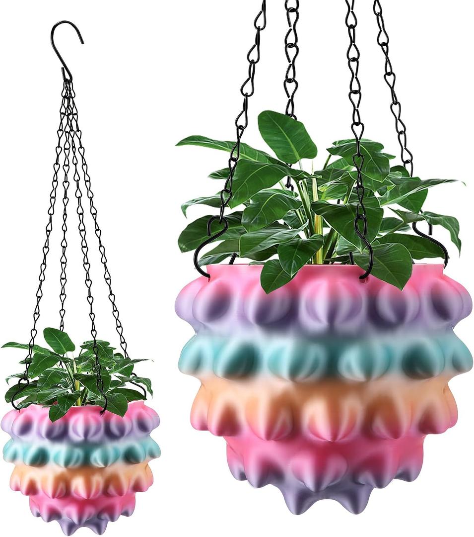 Enhon 7 Inch Hanging Planters for Indoor Plants, Unique Hanging Pots for Plants with Drainage and Hanger Baskets Hangers, Spiked Orb Plant Hanger, Silky Rainbow Finish