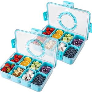 Snackle Box Container with Sealed Lid  Portable BPA-Free Snack Box with Foldable Handle, Divided Serving Tray for Fruit, Candy, Nuts & Veggies  Perfect for Travel, Picnic, Beach & Party 11.8" x 8.8" (Blue)