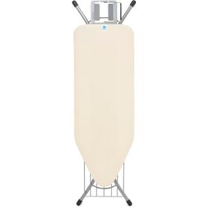 Brabantia Size C Ironing Board (49 x 18in) 7 Height Options, Adjustable Steam Iron Rest Holder & Linen Rack (Ecru) Non-Slip Feet, Anti-Collapse Child Locks