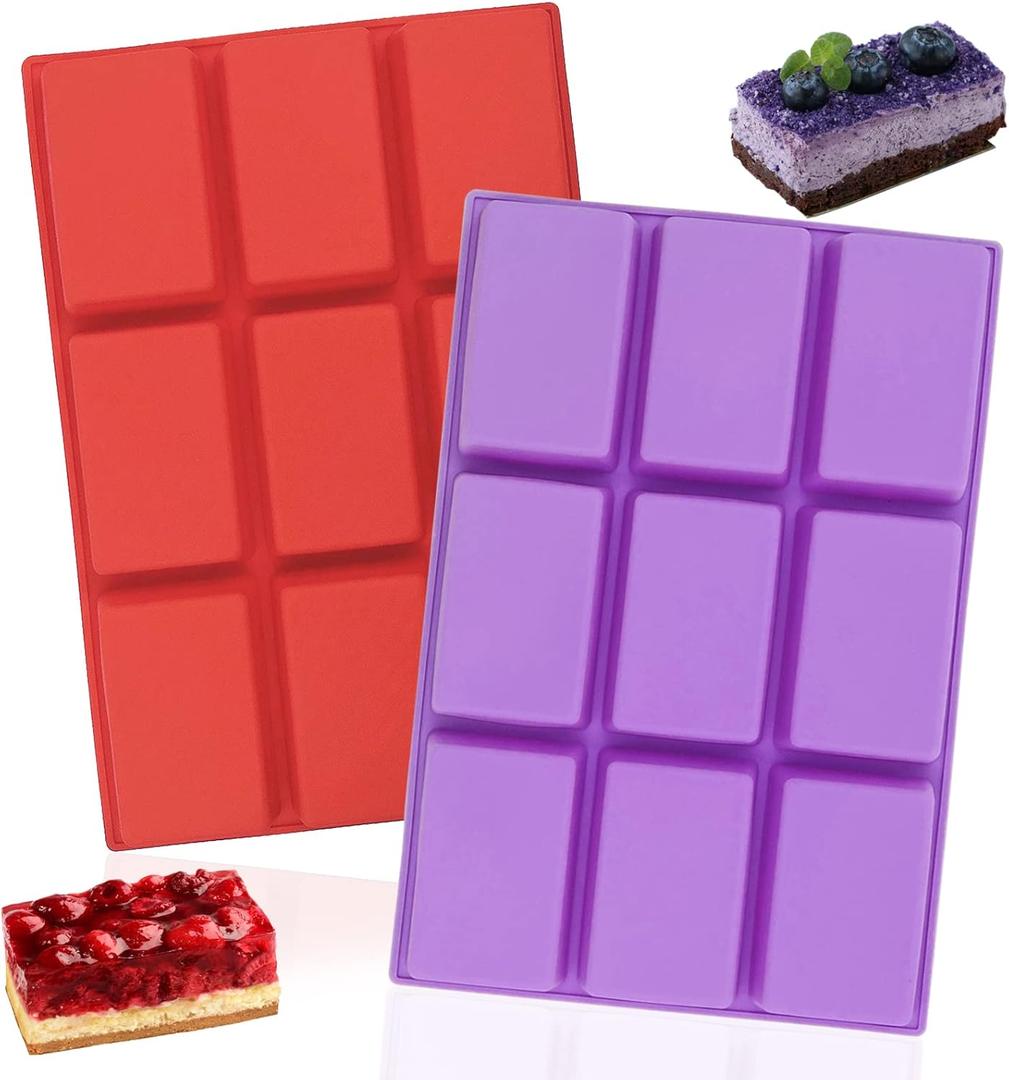 Silicone Mini Loaf Pan (2-Pack) 9 Cavities Non-Stick Baking Mold - Bread Cake Chocolate Mold, Suitable for Ice, Biscuits, Cakes, Jelly, Candy, Chocolate and So On.(Red and Purple)