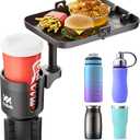 Car Cup Holder Tray, 2 in 1 Cup Drink Holder Expander with Detachable Food Tray, 360 Rotatable Car Tray for Travel Road Essentials, Compatible with Yeti 20/26/30oz Hydro Flasks