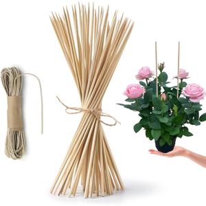 HOPELF 50 Pack 16" Bamboo Plant Stakes for Wood Garden SticksWooden Indoor Gardening Floral Potted Plant SupportCrafts, More Size Choices 8"/12"/16"